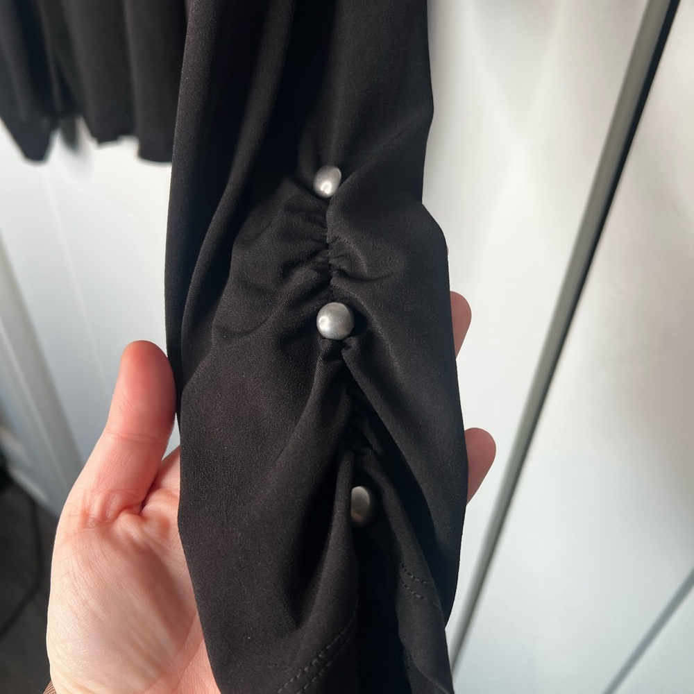 Susan Graver Liquid Knit Ruched 3/4 Button Sleeve Black Open Cardigan Women's XL - Picture 3 of 6